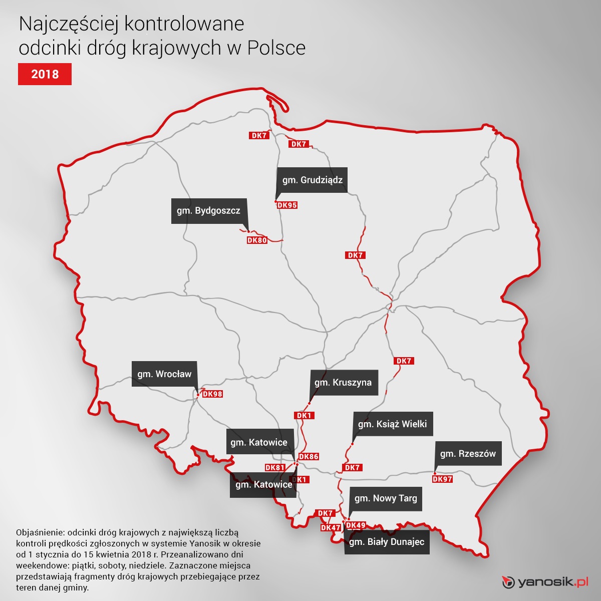 Majówka 2018: mapa najczęściej kontrolowanych dróg w Polsce / fot. Yanosik